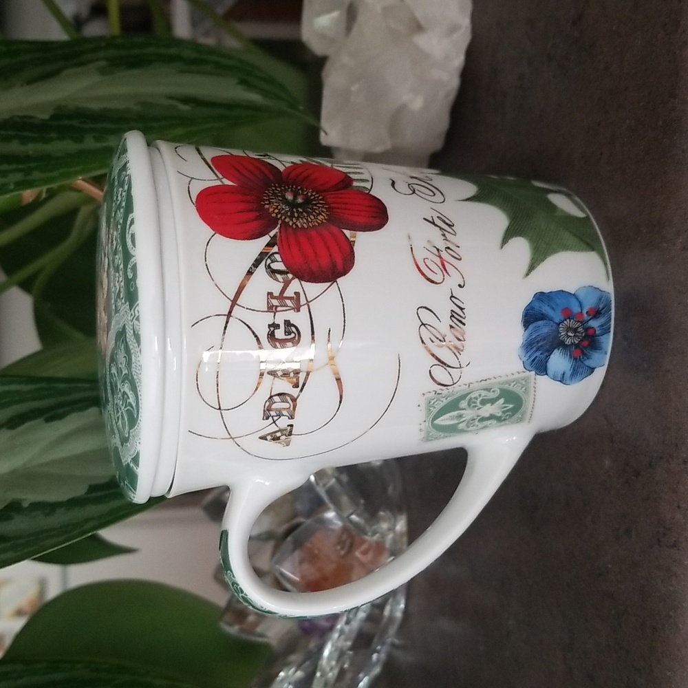 Fringe Studio White Floral Porcelain Tea Cup Mug with Steeper and Lid